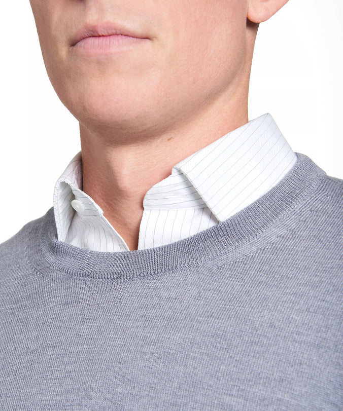 Pale Grey Merino Wool Crew Neck Sweater