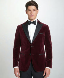 Burgundy Tailored Fit Velvet Peak Lapel Evening Jacket