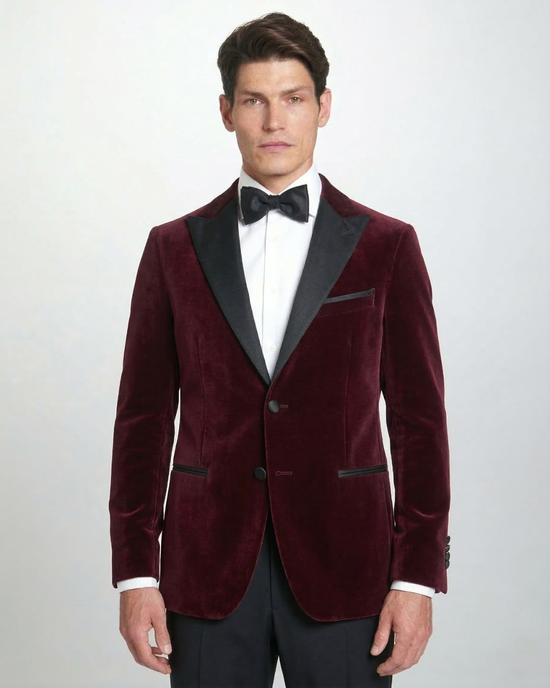Burgundy Tailored Fit Velvet Peak Lapel Evening Jacket