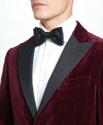Burgundy Tailored Fit Velvet Peak Lapel Evening Jacket
