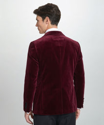 Burgundy Tailored Fit Velvet Peak Lapel Evening Jacket
