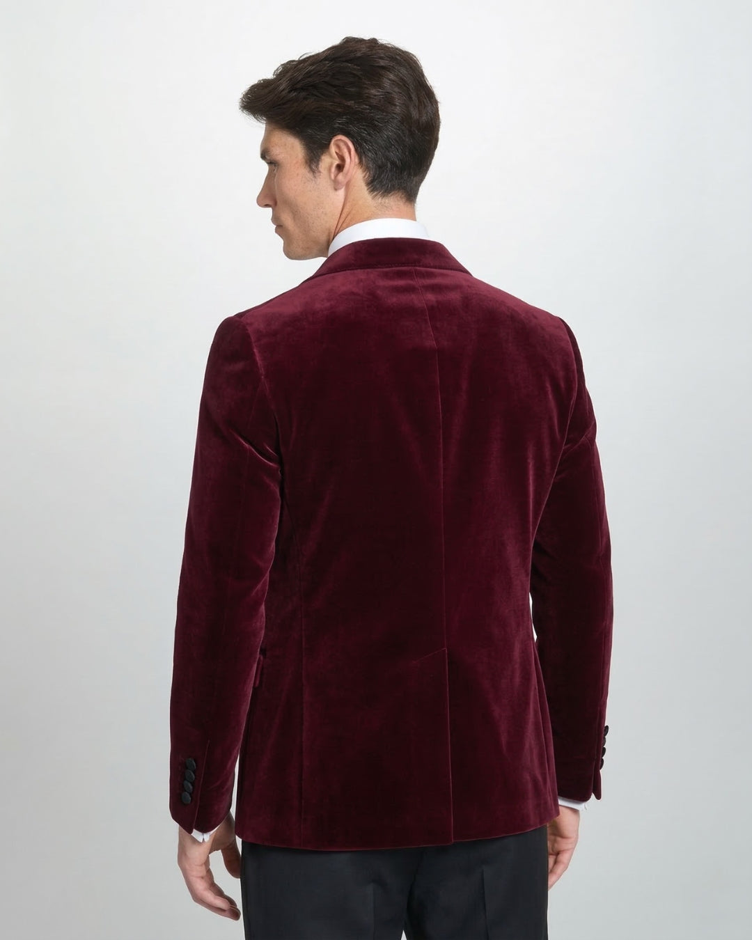 Burgundy Tailored Fit Velvet Peak Lapel Evening Jacket