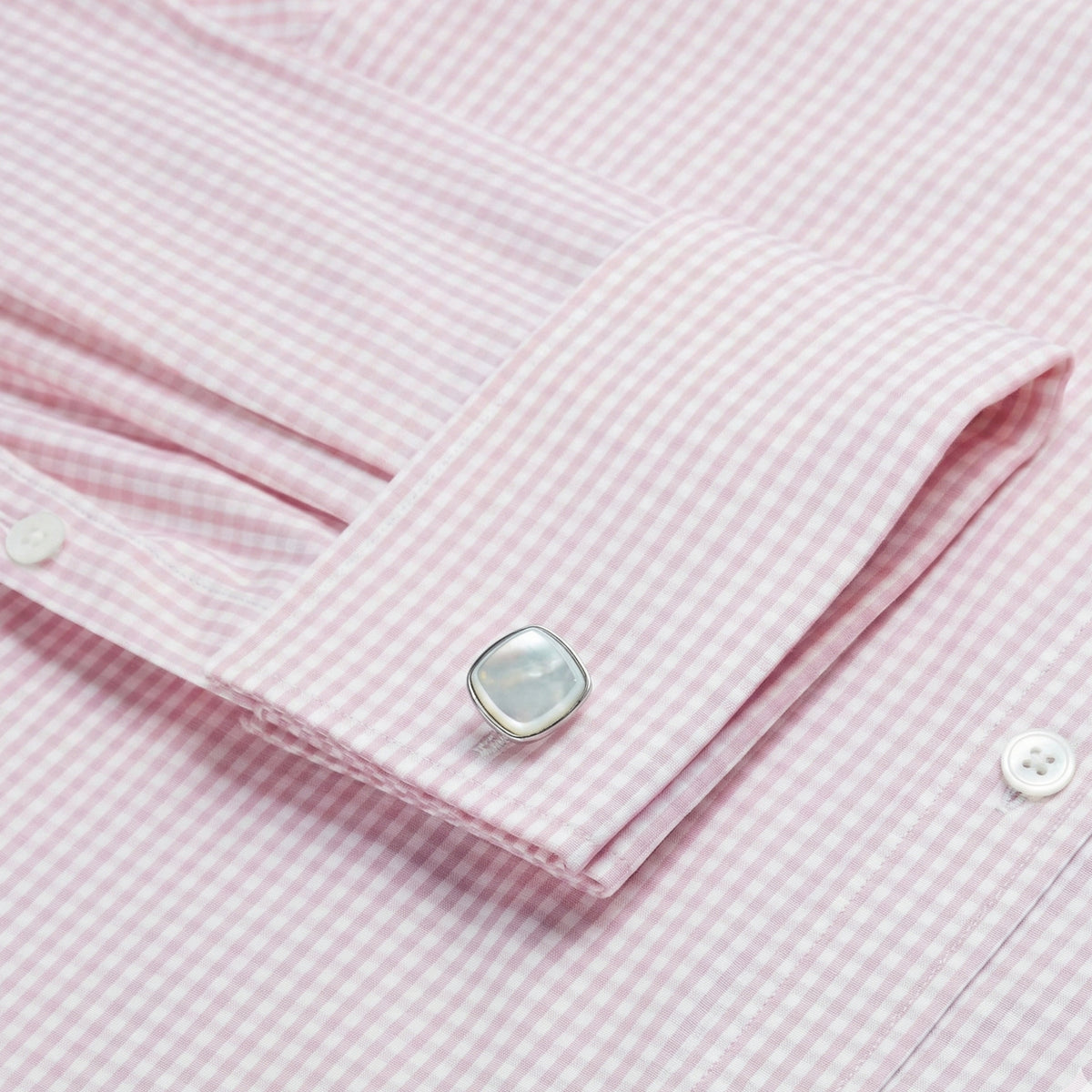 Pale Pink & White Slim Fit Double Cuff Essential Gingham Formal Shirt