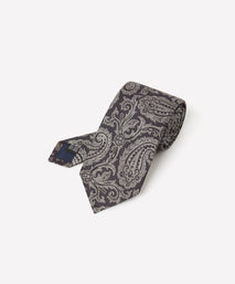 Black & Grey Contrast Paisley Silk Tie
