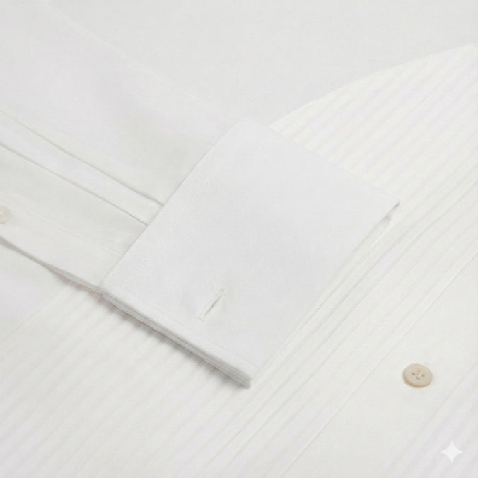 White Classic Fit Double Cuff Pleat Front Poplin Evening Shirt