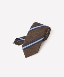 Brown & Navy Slub Contrast Stripe Silk Tie