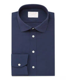 Navy Blue Athletic Fit Stretch Plain Poplin Formal Shirt