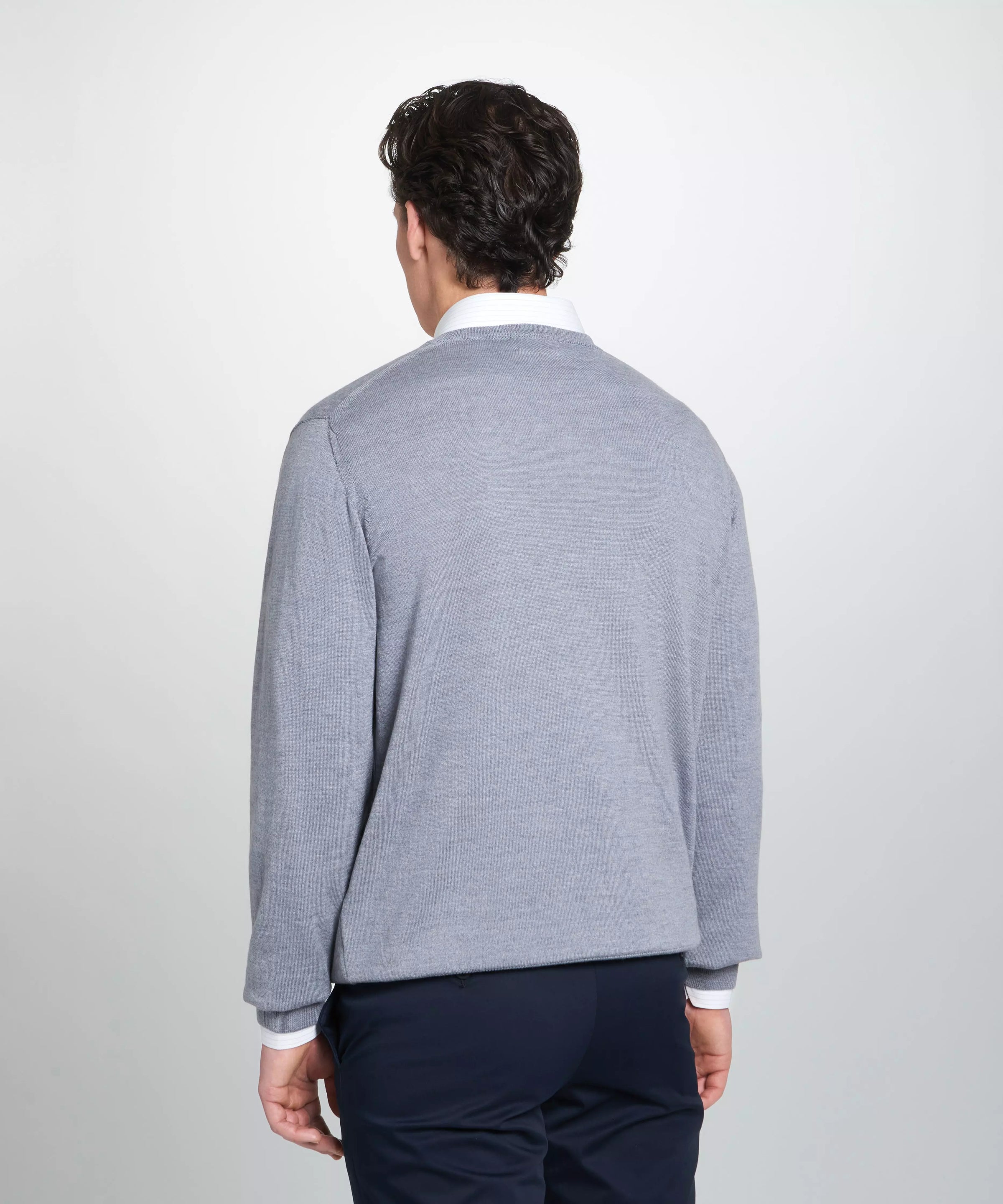 Pale Grey Merino Wool V-Neck Sweater