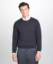 Grey Merino Wool Crew Neck Sweater