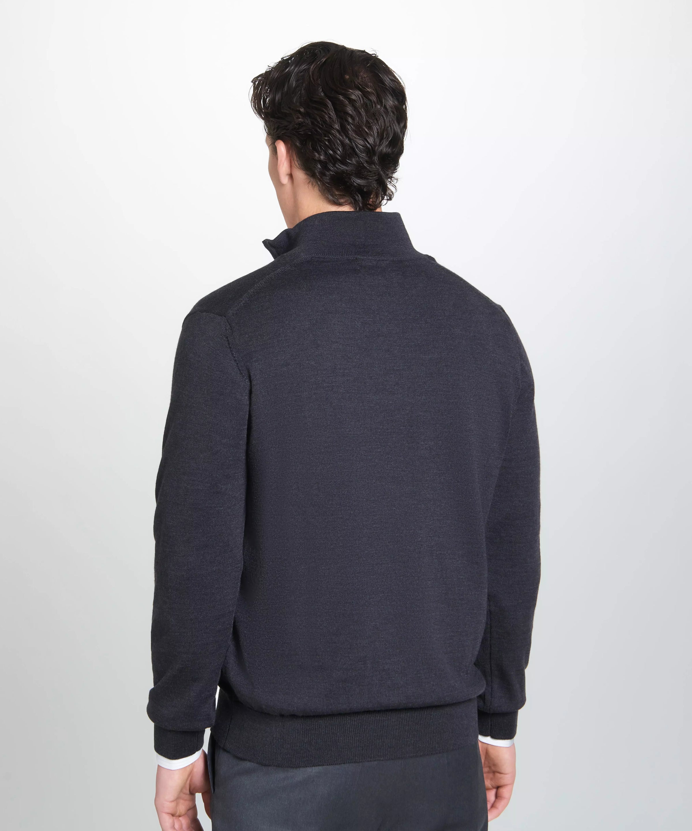 Grey Merino Wool Zip Neck Sweater