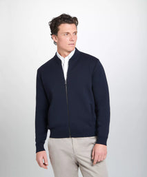 Navy Blue Knitted Merino Wool Zipped Bomber
