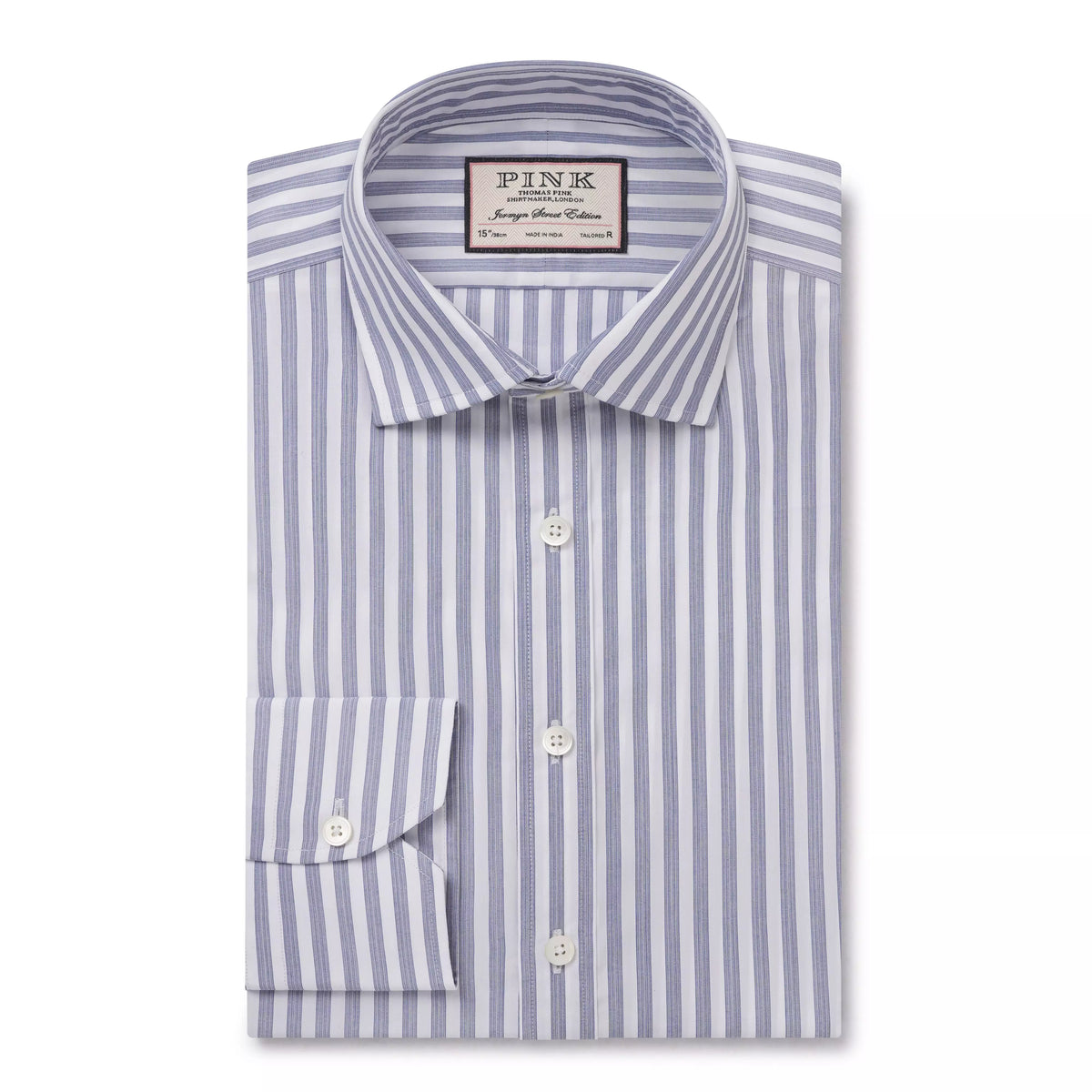 Deep Blue & White Tailored Fit Formal Pillar Stripe Shirt