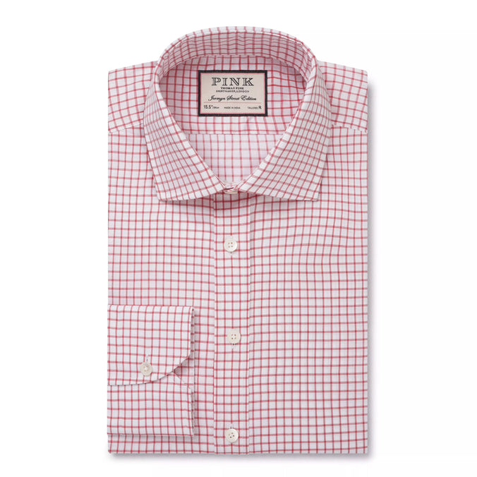 White & Red Tailored Fit Twill Graph Check Formal Shirt
