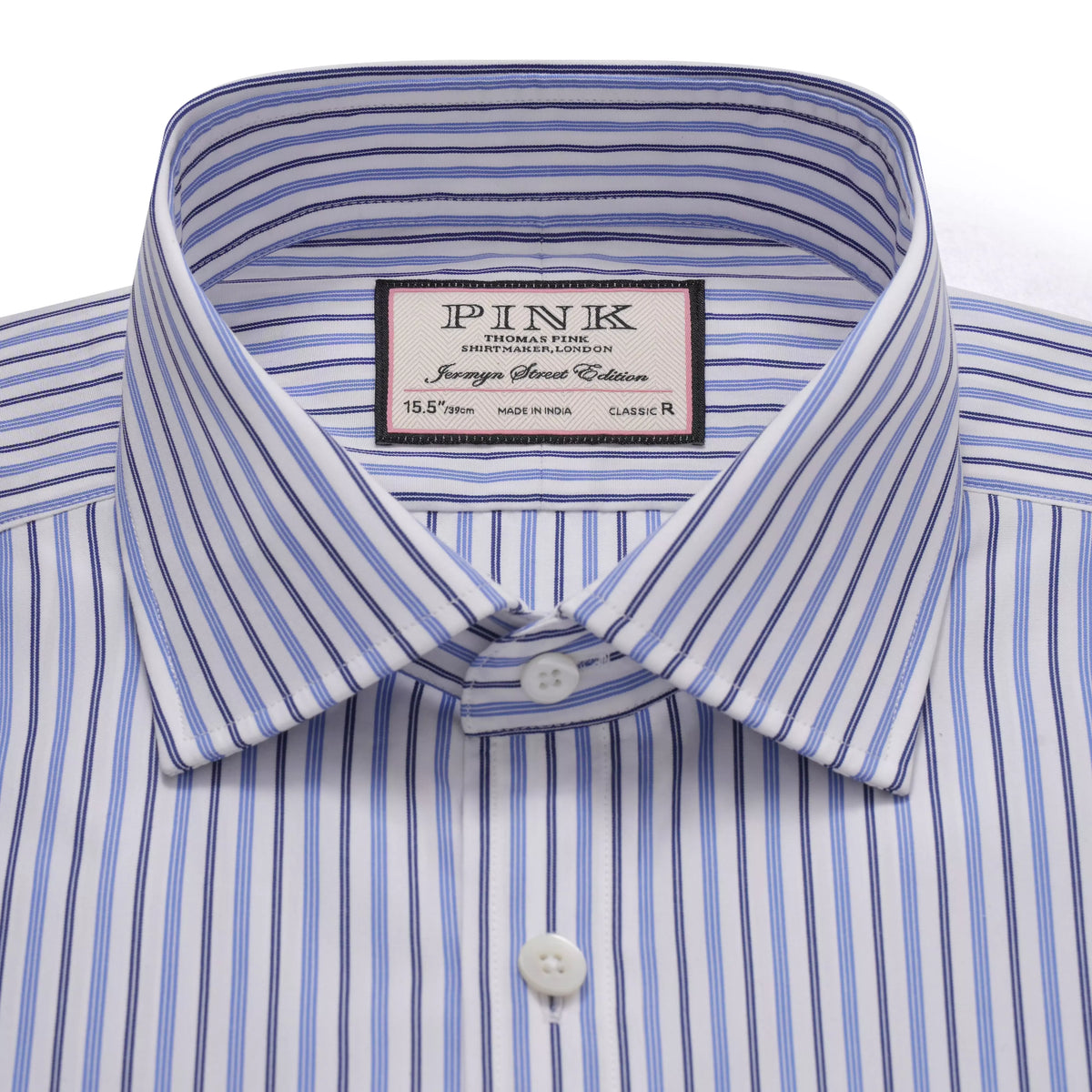 White & Blue Classic Fit Regent Track Stripe Formal Shirt