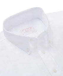 White Classic Fit Smart Casual Button Down Collar Linen Tonal Stripe Shirt