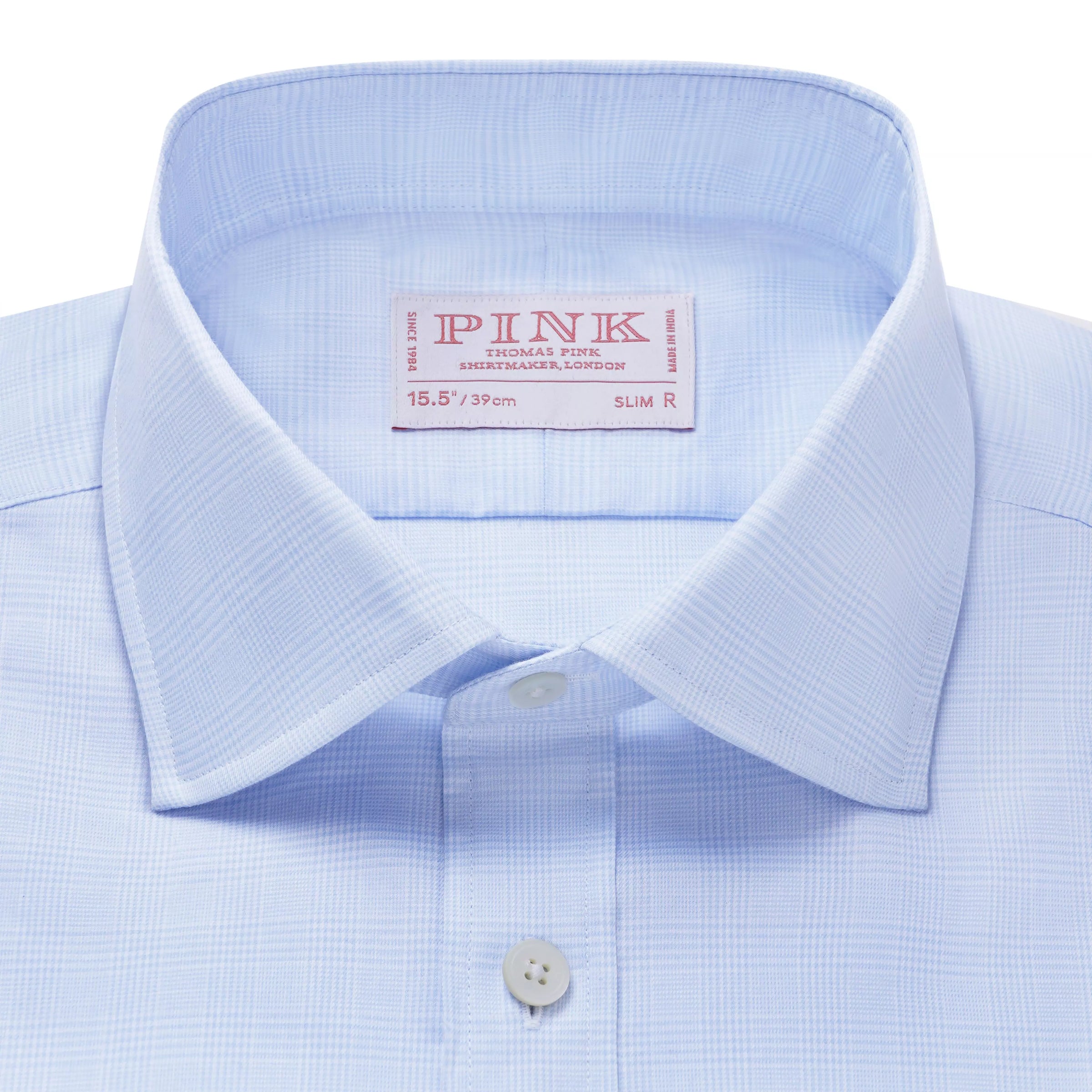 Pale Blue & White Slim Fit Prince of Wales Check Formal Shirt