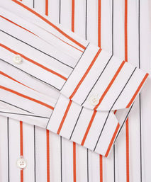 White & Orange Slim Fit Wide Set Stripe Formal Shirt