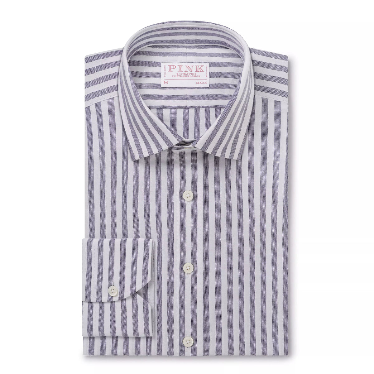 Navy Blue & White Classic Fit Smart Casual Striped Oxford Shirt