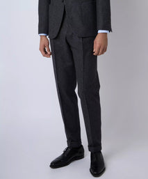 Charcoal Grey Tailored Fit Melange Merino Wool Pleated Trousers